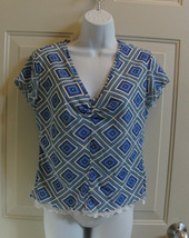Pantology Shirt White &amp; Blue Triangles Size Medium  - $2.99