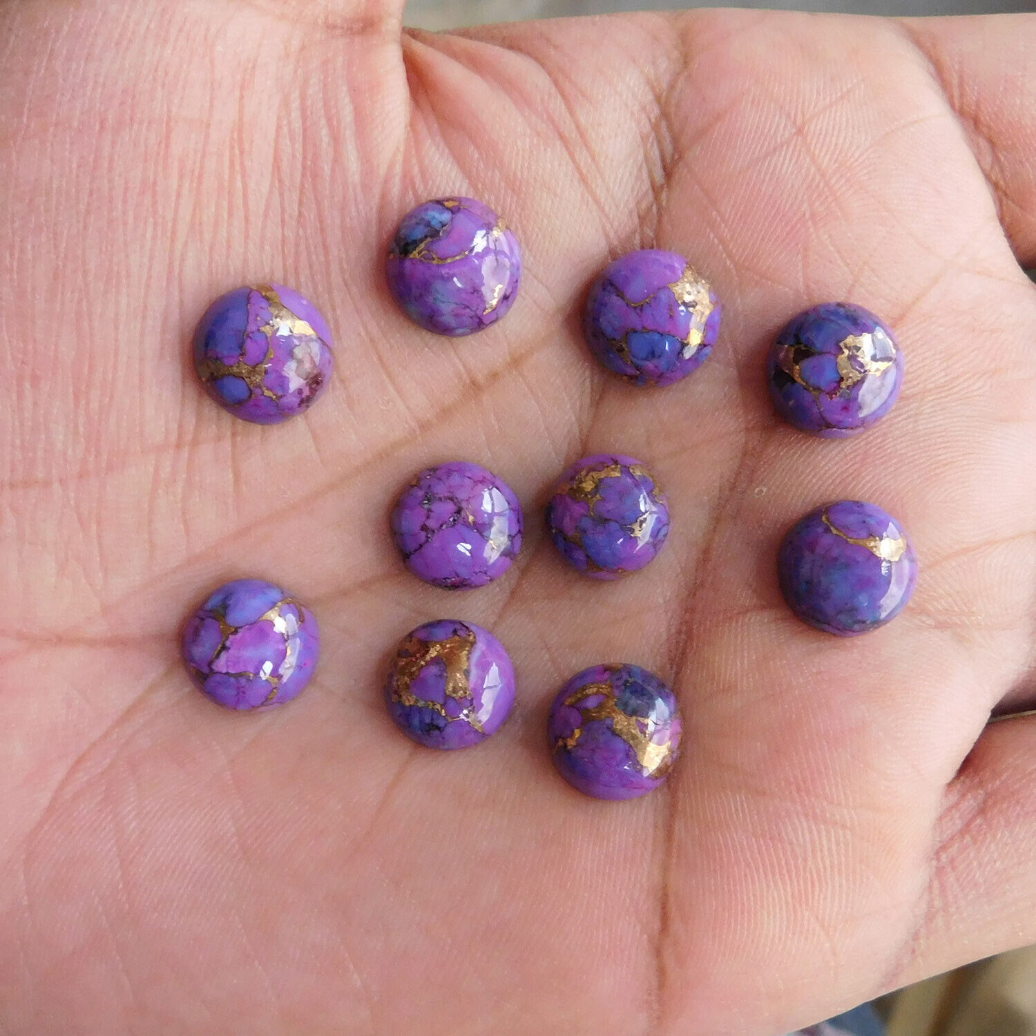 Primary image for 13x13 mm Round Natural Purple Copper Turquoise Cabochon Loose Gemstone Lot