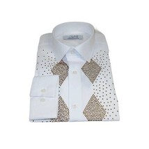 Men CEREMONIA Turkey Shirt 100% Cotton Fancy Rhine Stones #Rio 13 White Slim Fit image 9