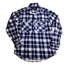 Swanndri Henley Flannel Button Shirt Cotton Blue Plaid Size Medium - $56.38