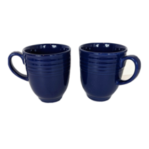 Navy Blue Ribbed Coffee Mugs Lot 2 China Dishwasher Microwave Safe - £27.49 GBP