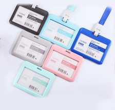 ID Card Holder Clear Plastic Badge Resealable Waterproof Business Case Lanyard - £4.52 GBP