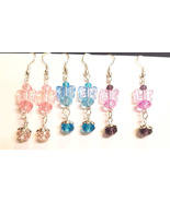 3 pr butterfly bead drop earrings lot dangles handmade jewelry blue pink... - £5.86 GBP