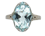 18k White Gold Filigree Ring w/Specialty Cut Genuine Natural Aquamarine ... - $856.35