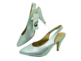 A New Day Nettie Silver Leather Pointed Toe Slingback Heels ACR68 Size 7 NWT - £17.48 GBP