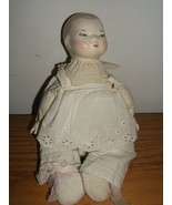 Vintage 11&quot; Clothed Baby Doll Cloth Stuffed Body; Porcelain Head&#39; Hands ... - £11.06 GBP