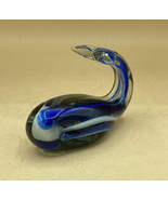 Murano Style Cased Art Glass Whale Clear Cobalt Blue Paperweight - £24.90 GBP
