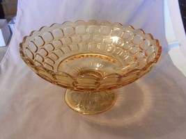 Amber Glass Pedestal Fruit Bowl Scalloped Edges With Squares 5.5&quot; Tall (M) - £63.70 GBP