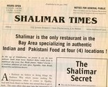 Shalimar Times Restaurant Menu 4 Locations San Francisco California Indi... - $17.82