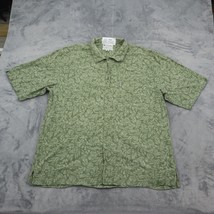 Columbia Shirt Mens L Green Floral Button Up Short Sleeve Collared Top - £20.32 GBP
