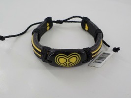 Best Friend Tribal Bracelet Black Leather Cuff Yellow Heart Peace Adjustable NWT - £6.31 GBP