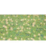 Fabric Timeless NEW White Flowers &amp; Leaves Dark Blue Cobalt on Lime Gree... - $3.41 CAD