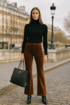 Nili Lotan Derek Cognac/Brown Velvet Flare Mid Rise Pants - size 6 - New - $149.99