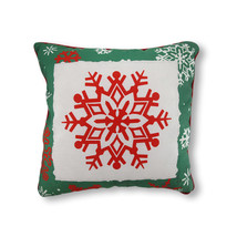 Reversible Winter Crisp Red and Green Snowflakes Pillow 18 In. - £12.66 GBP