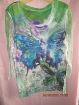 Womens Green Butterfly Floral Wearable Art Size L - £8.03 GBP