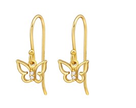14ct Gold on Silver Vermeil Diamond Simulant CZ Butterfly Earrings Hallmarked - £14.03 GBP