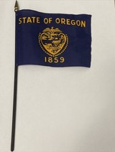 New Oregon State Mini Desk Flag - Black Wood Stick Gold Top 4” X 6” - £6.39 GBP
