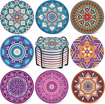 Lifver 8 Packs Absorbent Drink Coaster Sets, Mandala Style Ceramic Coasters With - £36.18 GBP