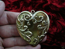 (b-heart-19) Heart scrolled valentine brass brooch pin pendant love - £13.94 GBP