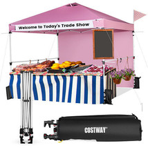 10 x 10 Feet Foldable Commercial Pop-up Canopy with Roller Bag and Banner Strip - £203.58 GBP