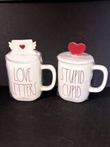 Rae Dunn Ceramic 18oz Love Letters &amp; Stupid Cupid Coffee Mugs W/ Lids Va... - $30.00