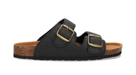 Vegan unisex sandals black Piñatex flats slip on adjustable straps buckle padded - £70.67 GBP