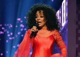 Diana Ross in red dress holding microphone singing circa 1990&#39;s 5x7 inch photo - £4.52 GBP