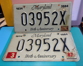 1634 1984 350th Anniversary Maryland State Automotive License Plate Set ... - £39.58 GBP