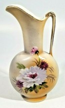 Vintage Ucagco Japan Ceramic Hand Painted Floral Vase Pitcher 8 1/4&quot; Gold Trim - £27.68 GBP