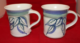 Signed Studio Pottery Off White Leaves Three Tone Color 2 Coffee Tea Mug... - £26.17 GBP