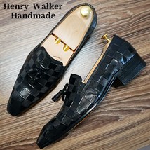 Italian Designer Men Loafers Shoes Black Brown Mens Dress Casual Shoes Plaid Pri - £100.33 GBP