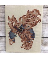 Completed Crewel Embroidery Art BROWN FEATHERS Face Silhouette Trio3 #1168 - $40.00