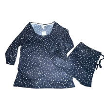 Lucky Brand Women Blue Stars Pajama Shorts Set Long Sleeves Henley Size ... - $20.36
