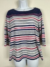 Weekends By Chico&#39;s Womens Size 0 (S) Blue/Pink Stripe Boat Neck Top 3/4 Sleeve - £8.48 GBP