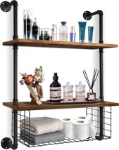 Industrial Pipe Shelving 2 Tiers 24In Bathroom Shelves Wall Mounted with Paper S - £30.37 GBP