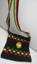 Rasta Smiley Face Shoulder Purse Crossbody Bag knit or crocheted black r... - £19.77 GBP