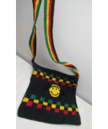 Rasta Smiley Face Shoulder Purse Crossbody Bag knit or crocheted black r... - £19.60 GBP