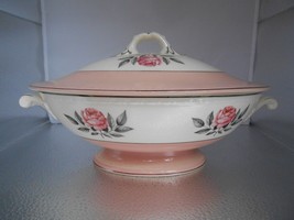 CUNNINGHAM &amp; PICKETT Norway Rose pink covered vegetable serving bowl han... - $98.01