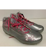 Under Armour Men’s Ripshot Mid MC Lacrosse Cleats Shoes In Grey &amp; Pink S... - £26.16 GBP