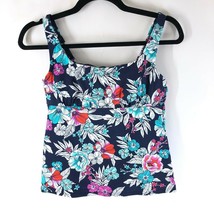 Lands End Tankini Top Underwire Removable Pads Floral Navy Blue White 4P - £19.24 GBP