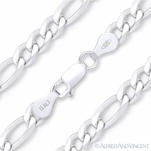 Figaro Link 6mm Men&#39;s Italian Chain Necklace in Solid Italy .925 Sterling Silver - £68.33 GBP+