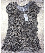 Andrea Missy Leopard Animal Print Top Blouse Sz S Long Ruffles S/S - £14.15 GBP