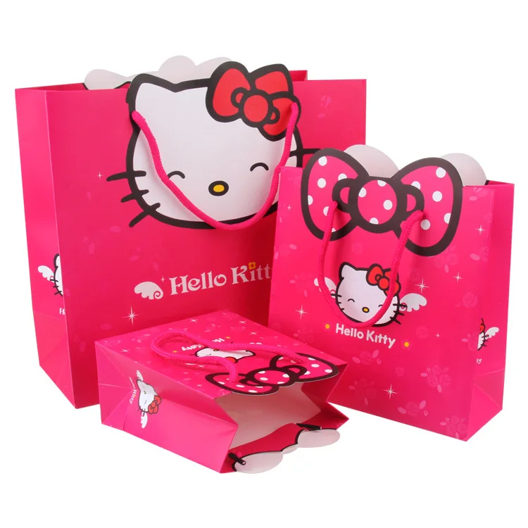 10Pcs Hello Kitty Birthday Party Decorations Cat Paper Gift Bag Handle Candy Box - £14.32 GBP+