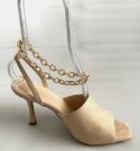 Coutgo Women&#39;s Size 9 M Beige Nude Ankle Strap Chains 4&quot; Heels Slingback... - $14.92