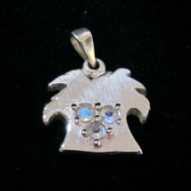Palm tree shaped Sterling silver Gemstone Pendant with 3 small Blue Fire Moonsto - £35.97 GBP