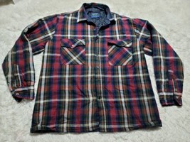 Vintage Quilt Lined Flannel Shirt Shacket L Blue Red Green (Missing Button) - $7.17