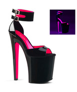 PLEASER Sexy 7&quot; Heel Black &amp; Neon Pink UV Reactive Platform Ankle Cuff S... - $117.55 CAD