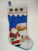 Blue Felt Santa Claus In Front Of Gingerbread House Christmas Stocking - £10.27 GBP