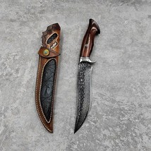 Hq Damascus Steel Core Layer VG10 Hunting Knife Fixed Blade Ebony Woo W/ Sheath - £118.33 GBP