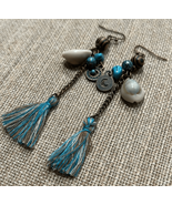 Blue Tan Seashell Beaded Long Tassel Boho Fashion Earrings NEW Beach Mer... - £11.02 GBP